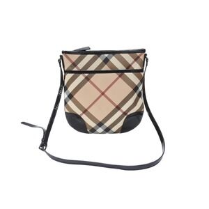 BURBERRY Shoulder Bag Check Beige Tan Black Patent Leather